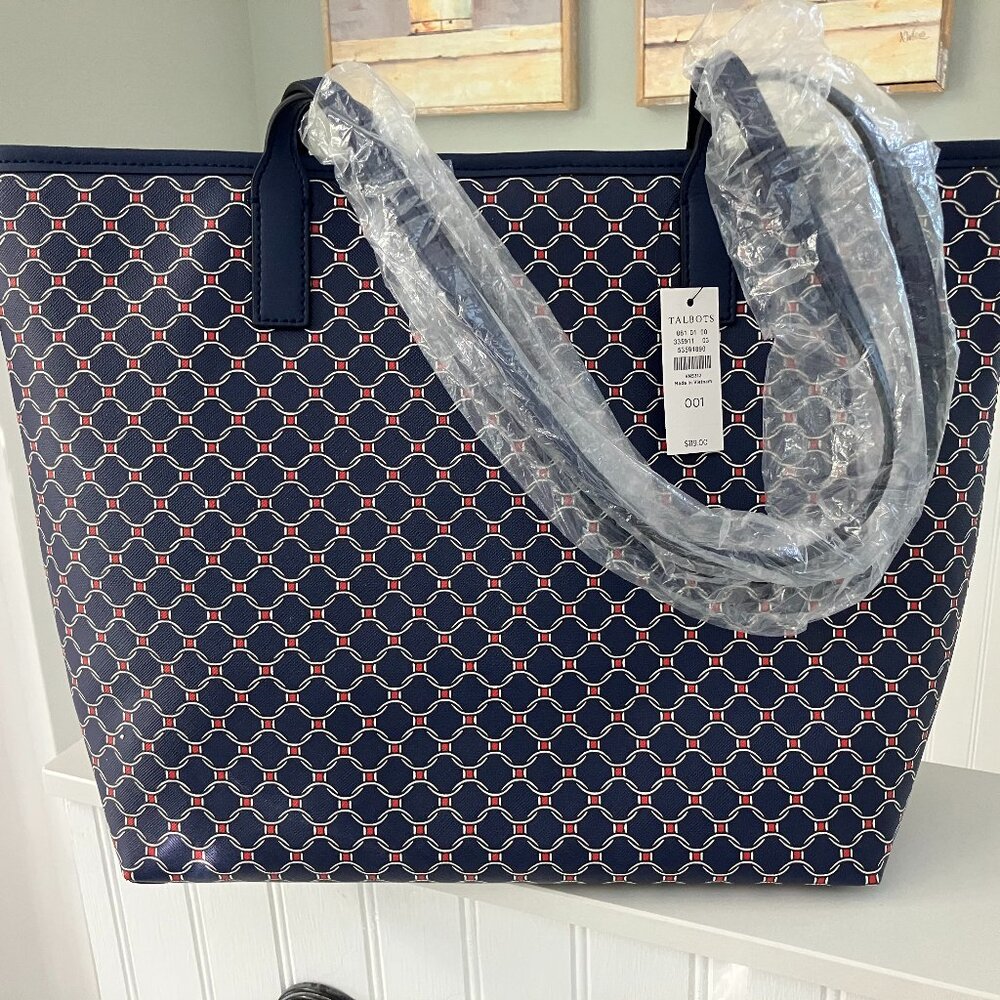 Talbots Dark Blue Tote Purse w/small red square